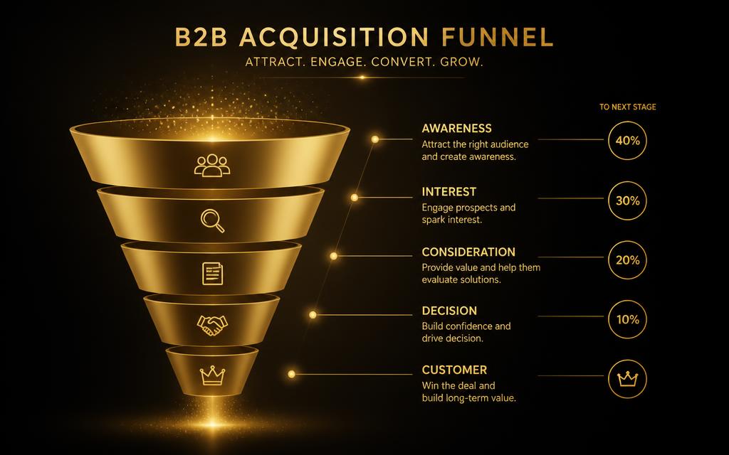 Tunnel acquisition B2B SEO awareness considération décision conversion leads qualifiés formulaire démonstration devis pipeline commercial trafic organique mots clés intention expertseoparis speedizycom agence référencement Paris