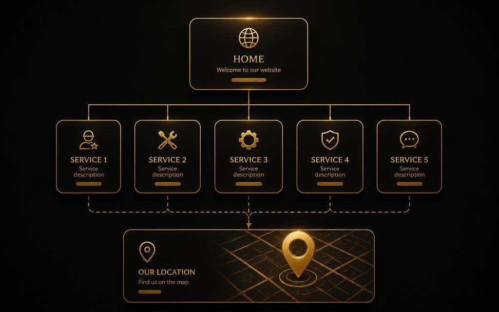 Structure site vitrine PME arborescence accueil pages services zones géographiques contact carte Google Maps référencement local SEO maillage interne conversion devis expertseoparis speedizycom agence référencement Paris